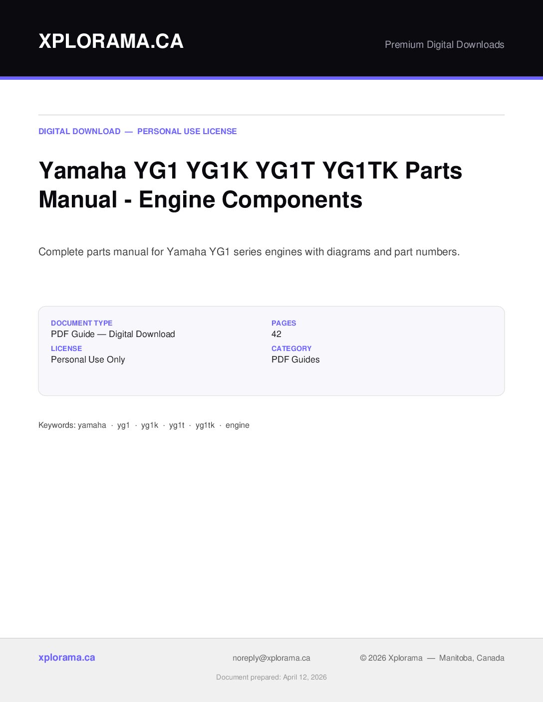 Yamaha YG1 YG1K YG1T YG1TK Motorcycle Parts Manual PDF Download