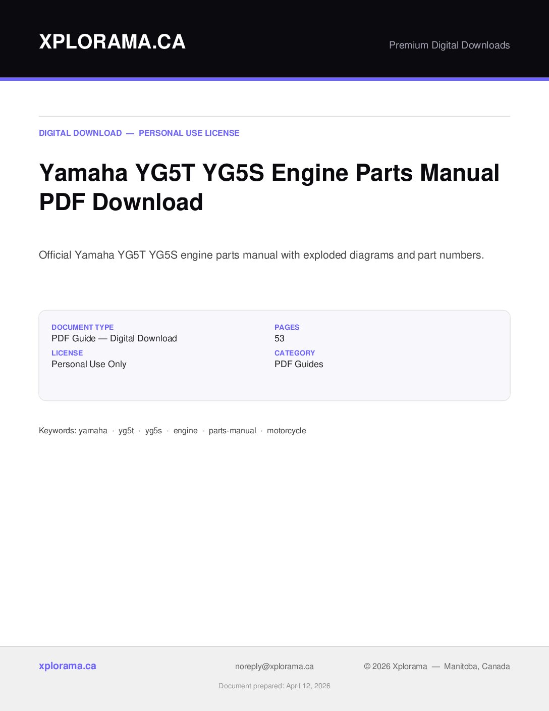 Yamaha YG5T YG5S Engine Parts Manual PDF - Complete Parts Guide
