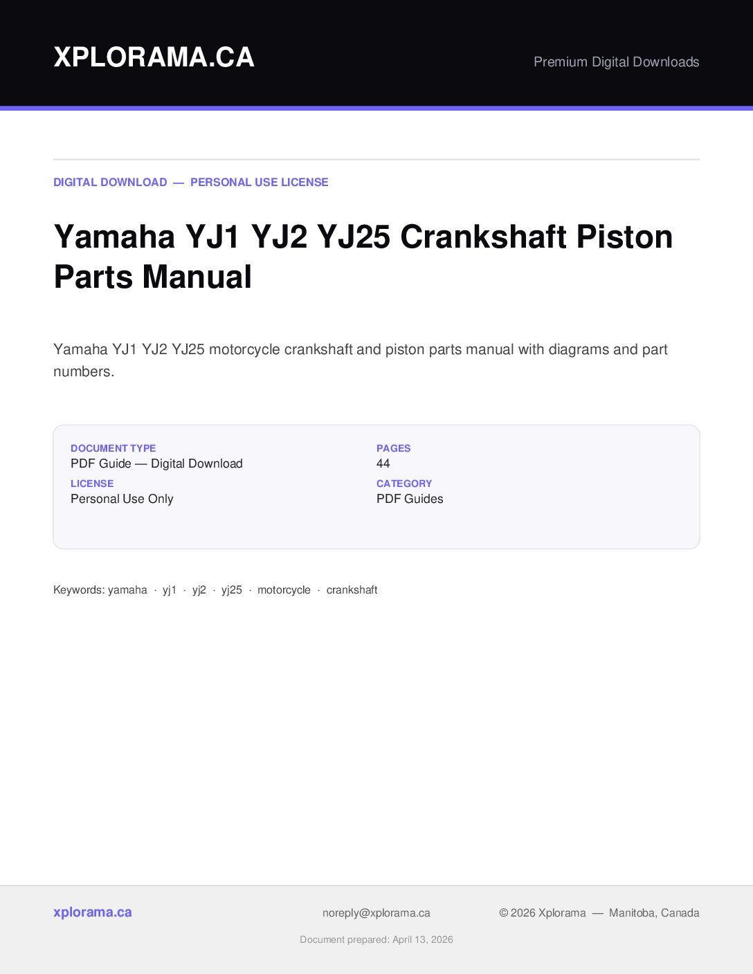 Yamaha YJ1 YJ2 YJ25 Crankshaft Piston Parts Manual PDF Download