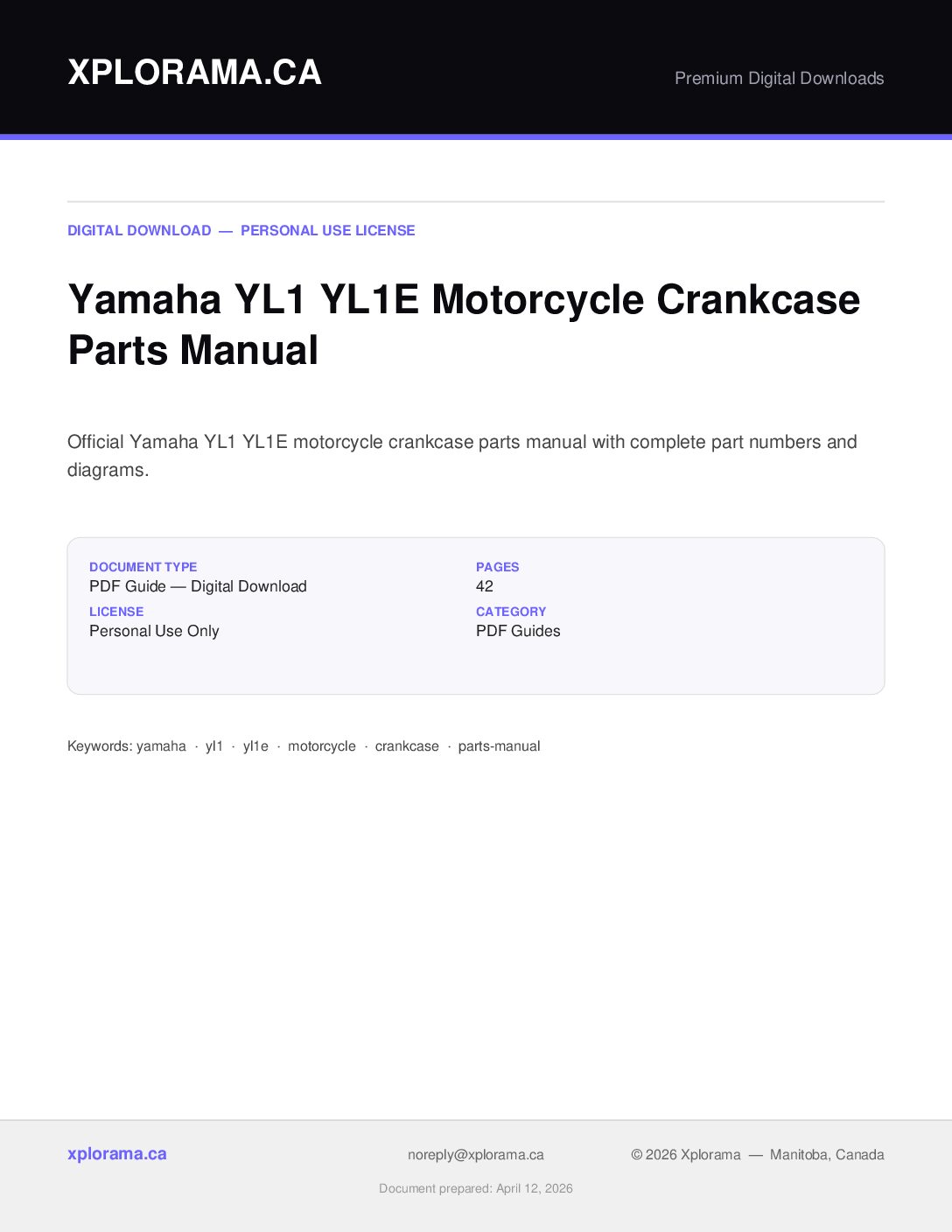 Yamaha YL1 YL1E Crankcase Parts Manual PDF - Vintage Motorcycle
