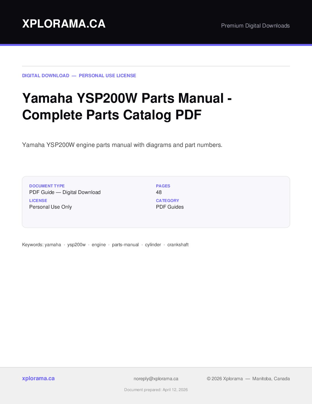 Yamaha YSP-200W Parts Manual - Sound Projector PDF Download