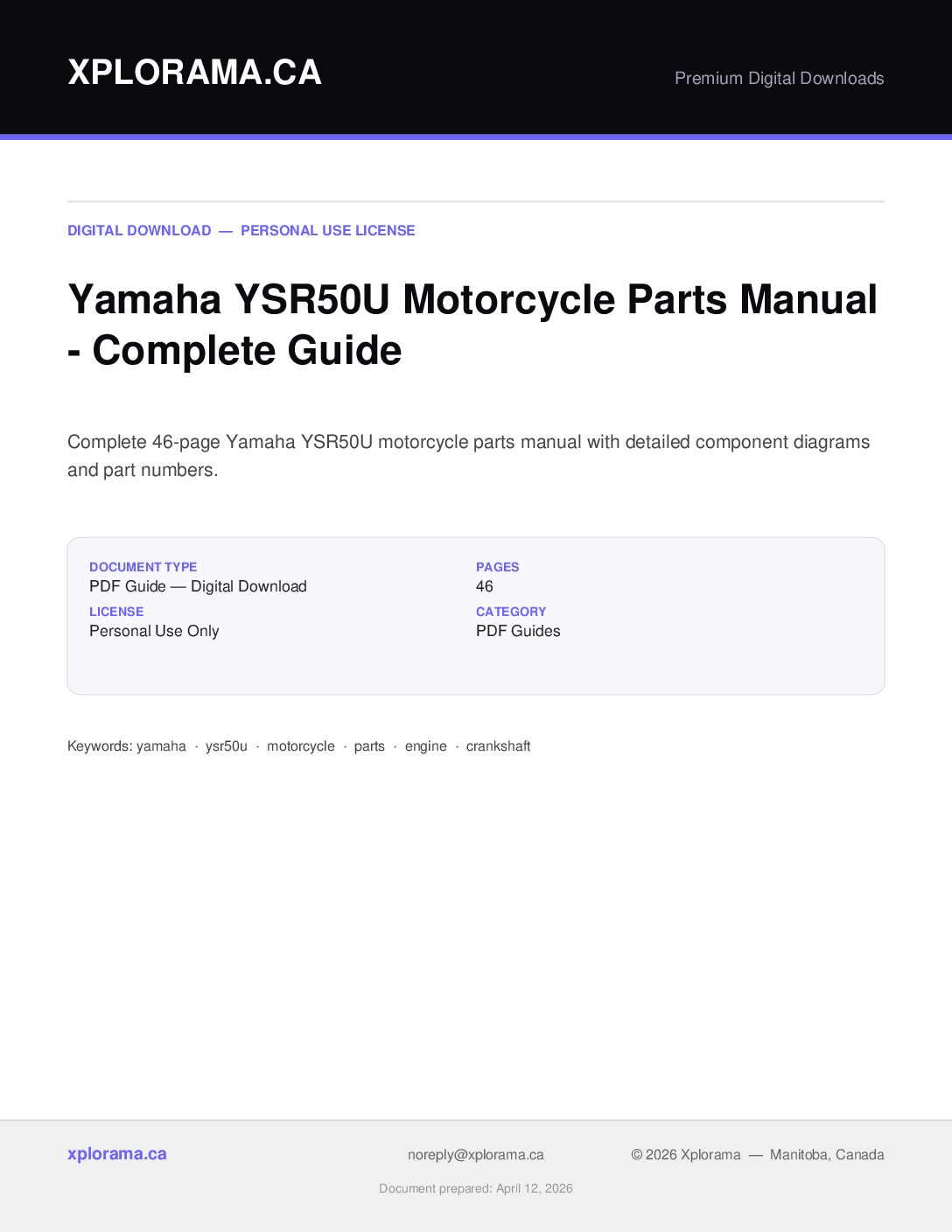 Yamaha YSR50U Parts Manual - Complete Parts Catalog PDF