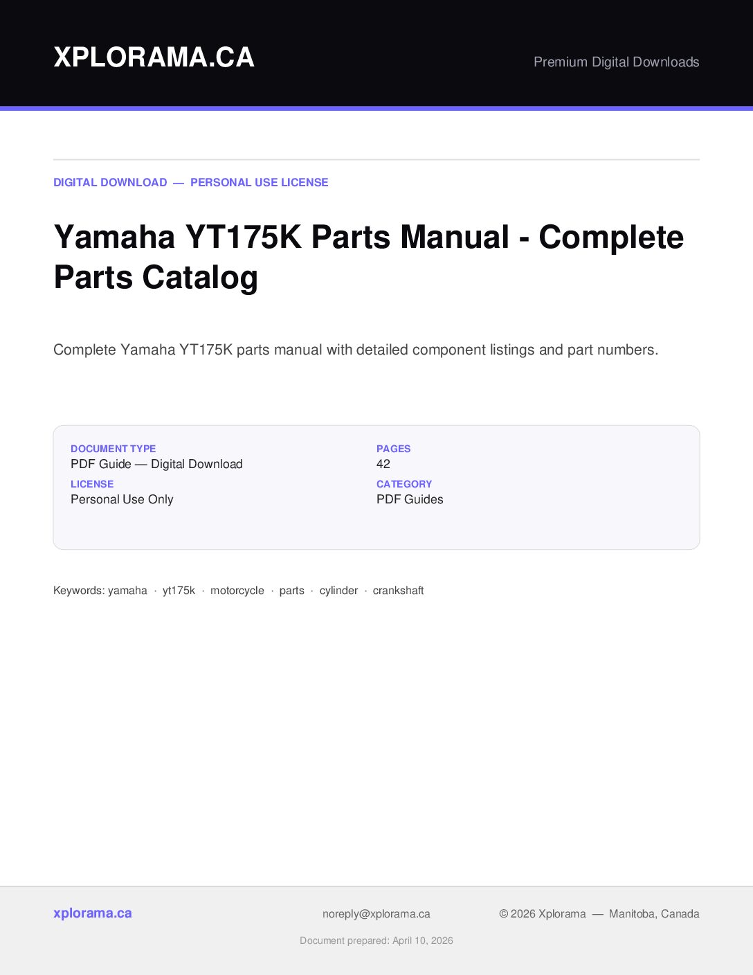Yamaha YT175K Parts Manual - Complete PDF Download