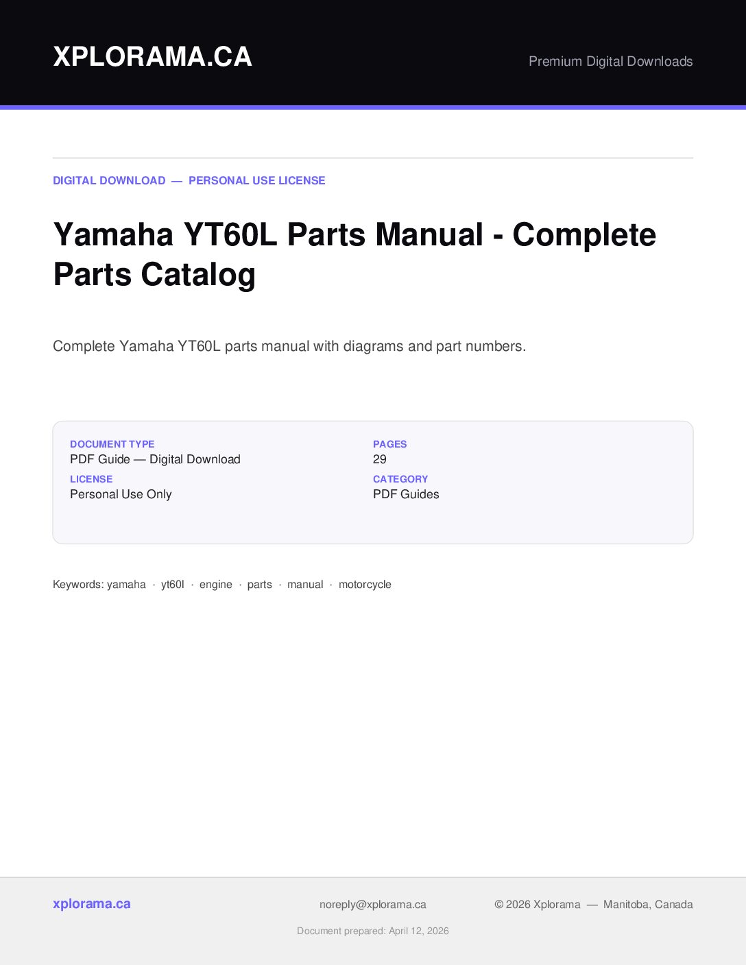 Yamaha YT60L Tri-Moto Parts Manual - Complete PDF Guide