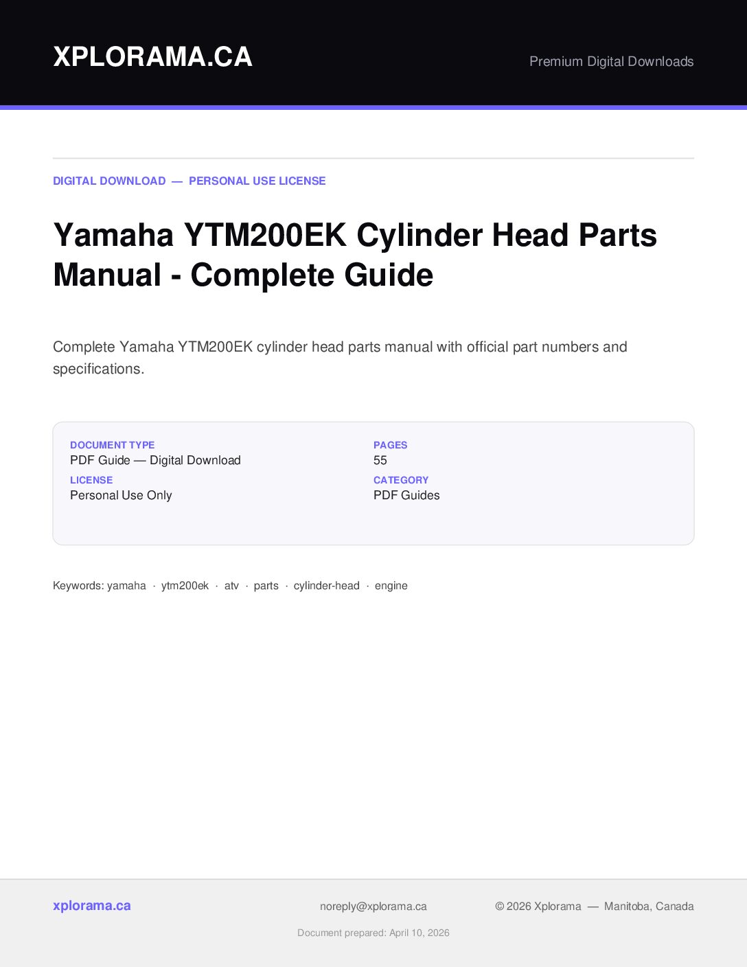 Yamaha YTM200EK Cylinder Head Parts Manual - Official PDF