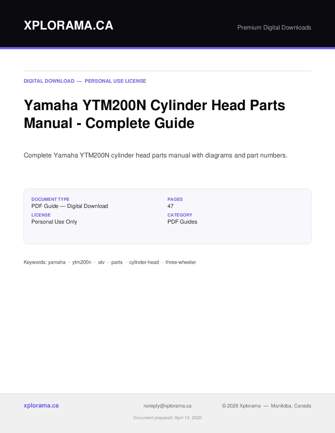 Yamaha YTM200N Cylinder Head Parts Manual PDF Download