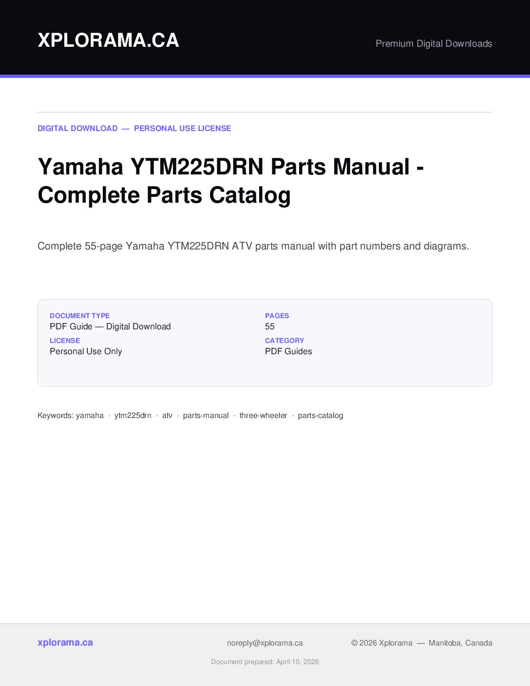 Yamaha YTM225DRN Parts Manual - ATV Tri-Moto Service Guide PDF