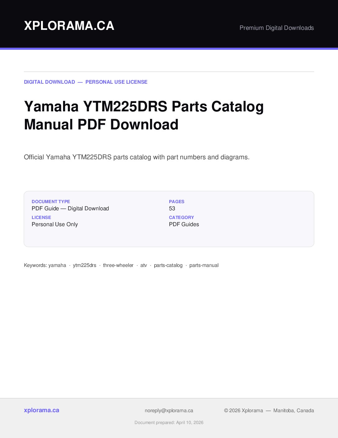 Yamaha YTM225DRS Parts Catalog Manual - Complete PDF Guide