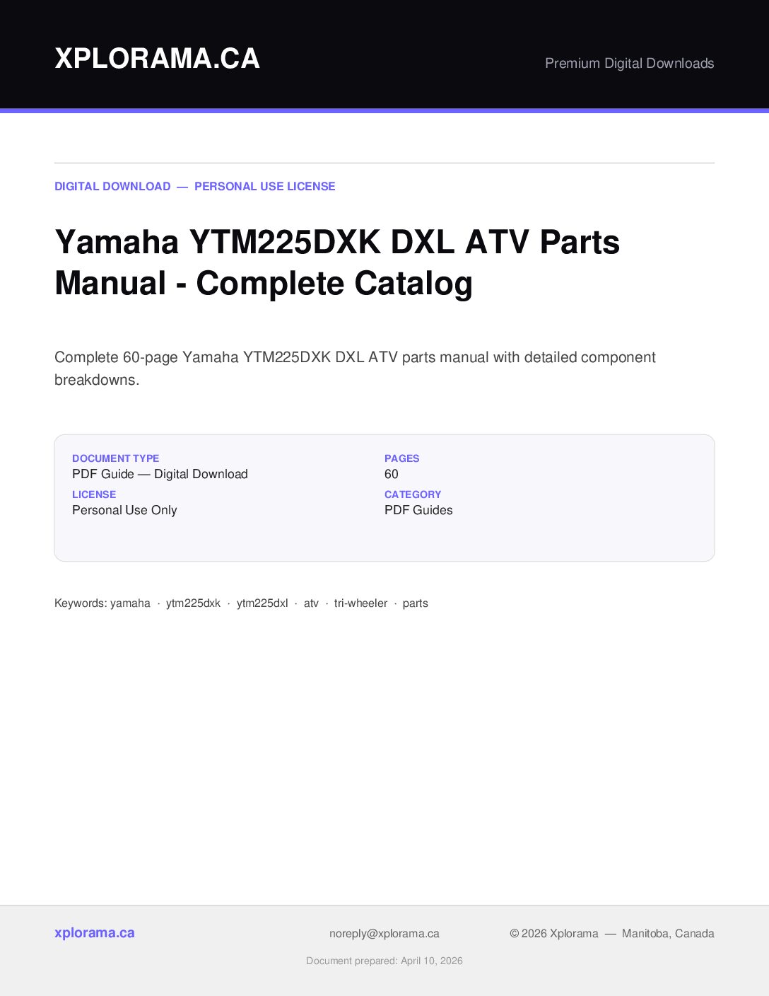 Yamaha YTM225DXK DXL ATV Parts Manual PDF Instant Download