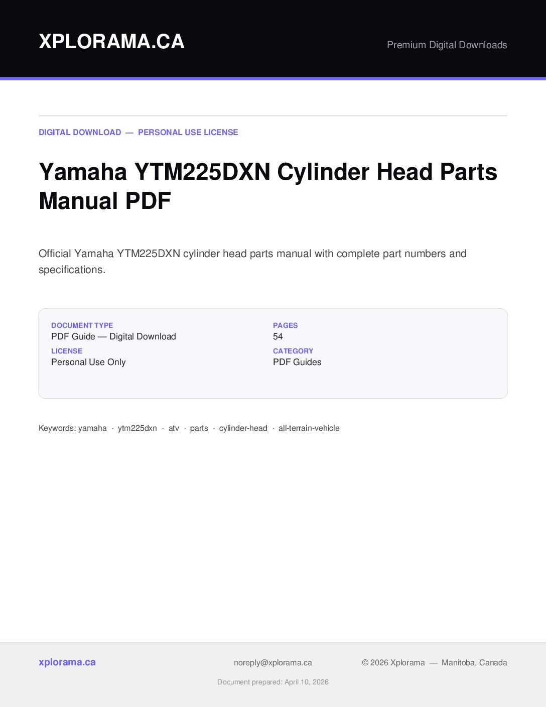 Yamaha YTM225DXN Cylinder Head Parts Manual PDF Download