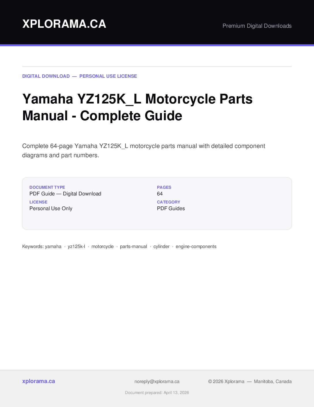 Yamaha YZ125K YZ125L Parts Manual PDF Digital Download