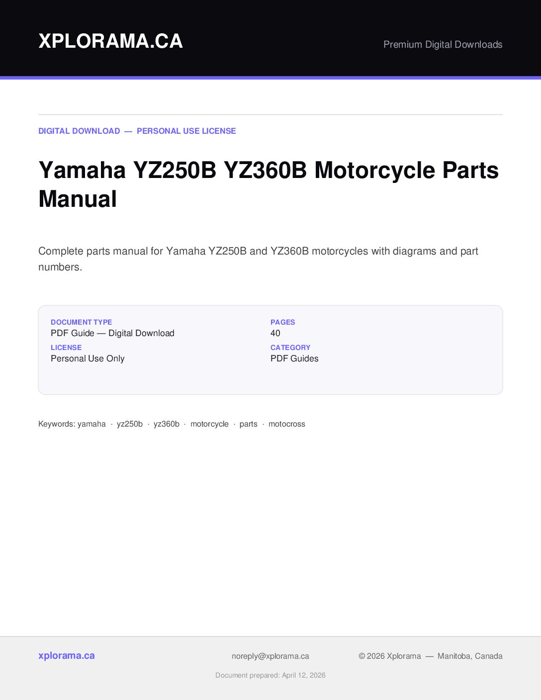 Yamaha YZ250B YZ360B Parts Manual - Official PDF Download