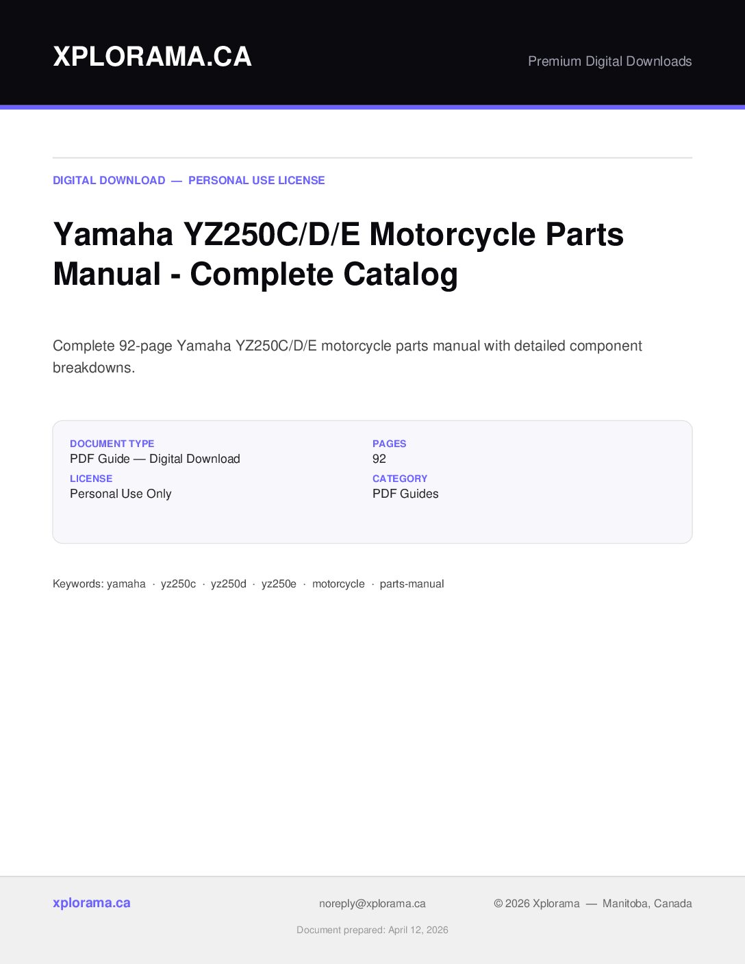 Yamaha YZ250C Parts Manual PDF - Complete Parts Catalog