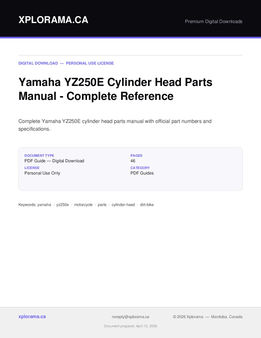Yamaha YZ250E Cylinder Head Parts Manual PDF - Instant Download