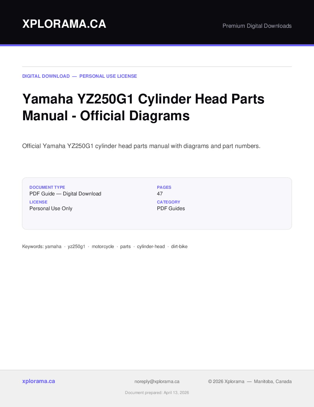 Yamaha YZ250G1 Cylinder Head Parts Manual PDF Download