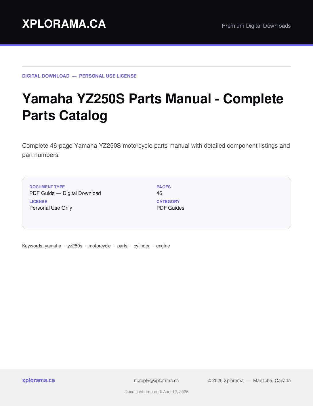 Yamaha YZ250S Parts Manual - Complete PDF Parts Catalog