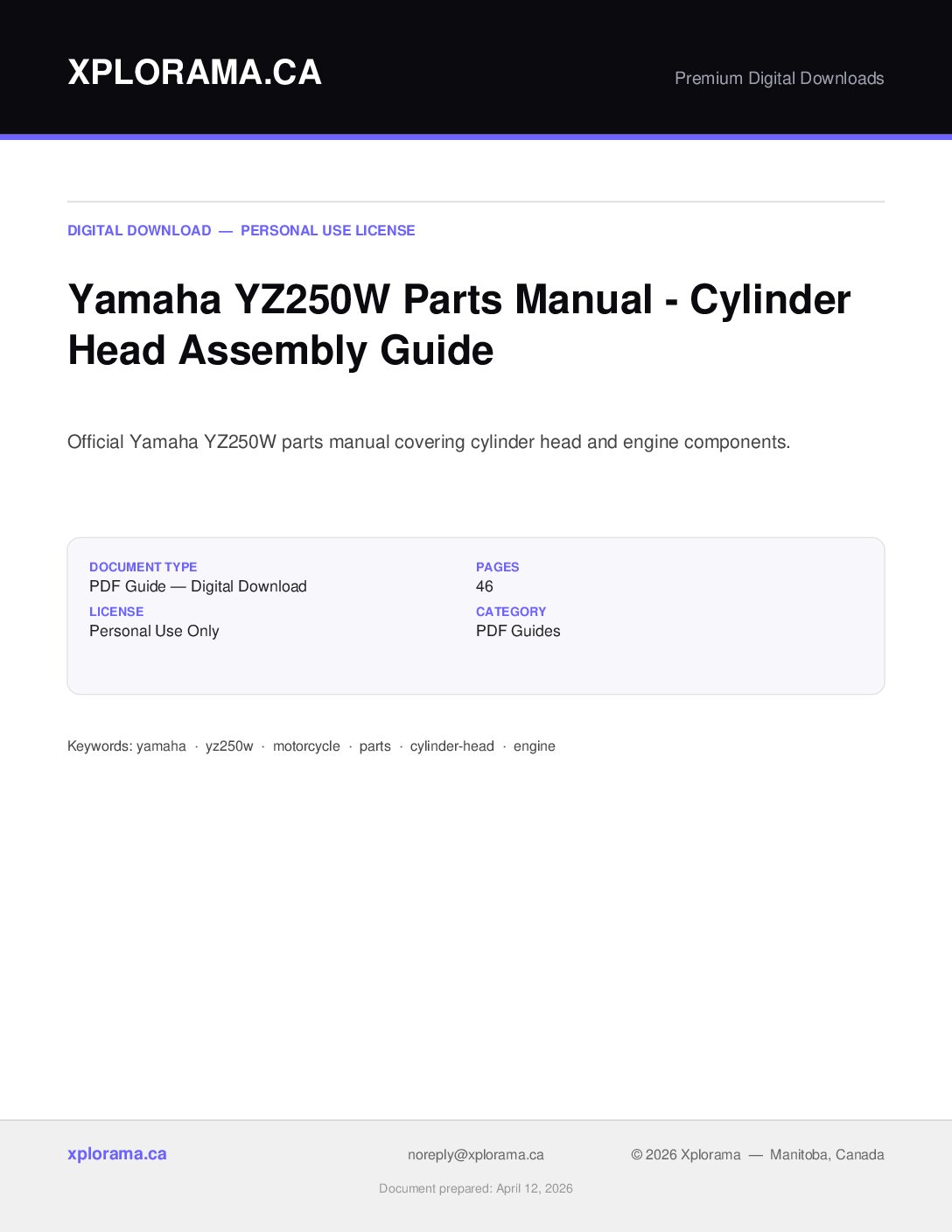 Yamaha YZ250W Parts Manual - Complete PDF Illustrated Guide