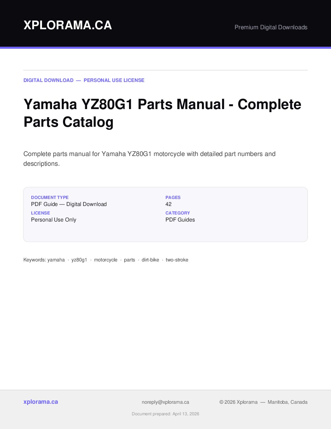 Yamaha YZ80G 1980 Parts Manual - Complete PDF Guide