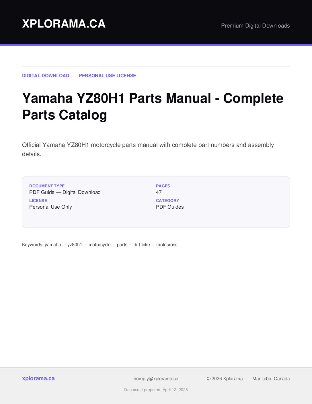 Yamaha YZ80H1 Parts Manual PDF - Complete Parts Catalog