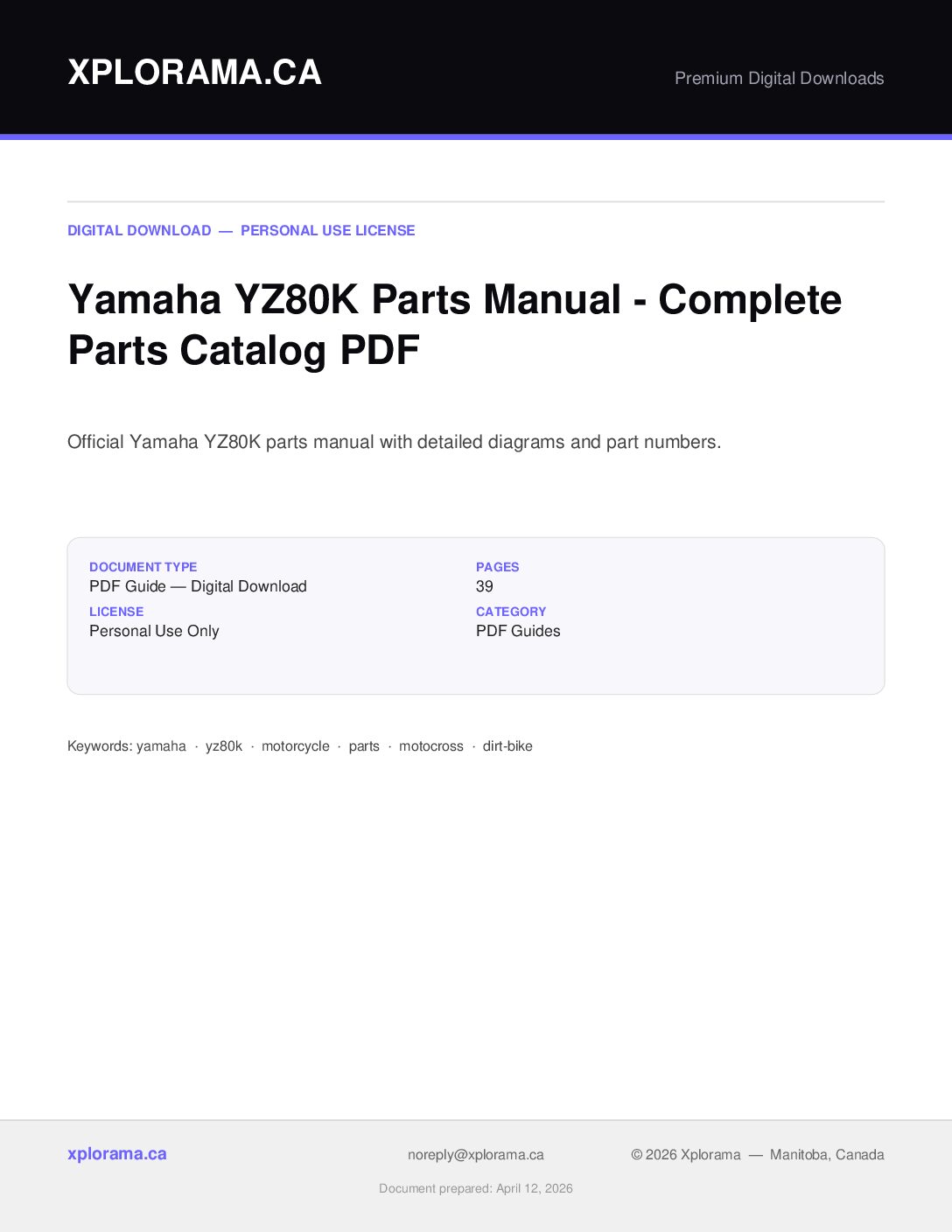 Yamaha YZ80K Parts Manual PDF - Vintage Motorcycle Reference