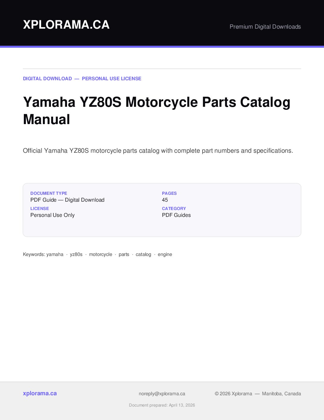 Yamaha YZ80S Motorcycle Parts Catalog Manual - Complete PDF Guide