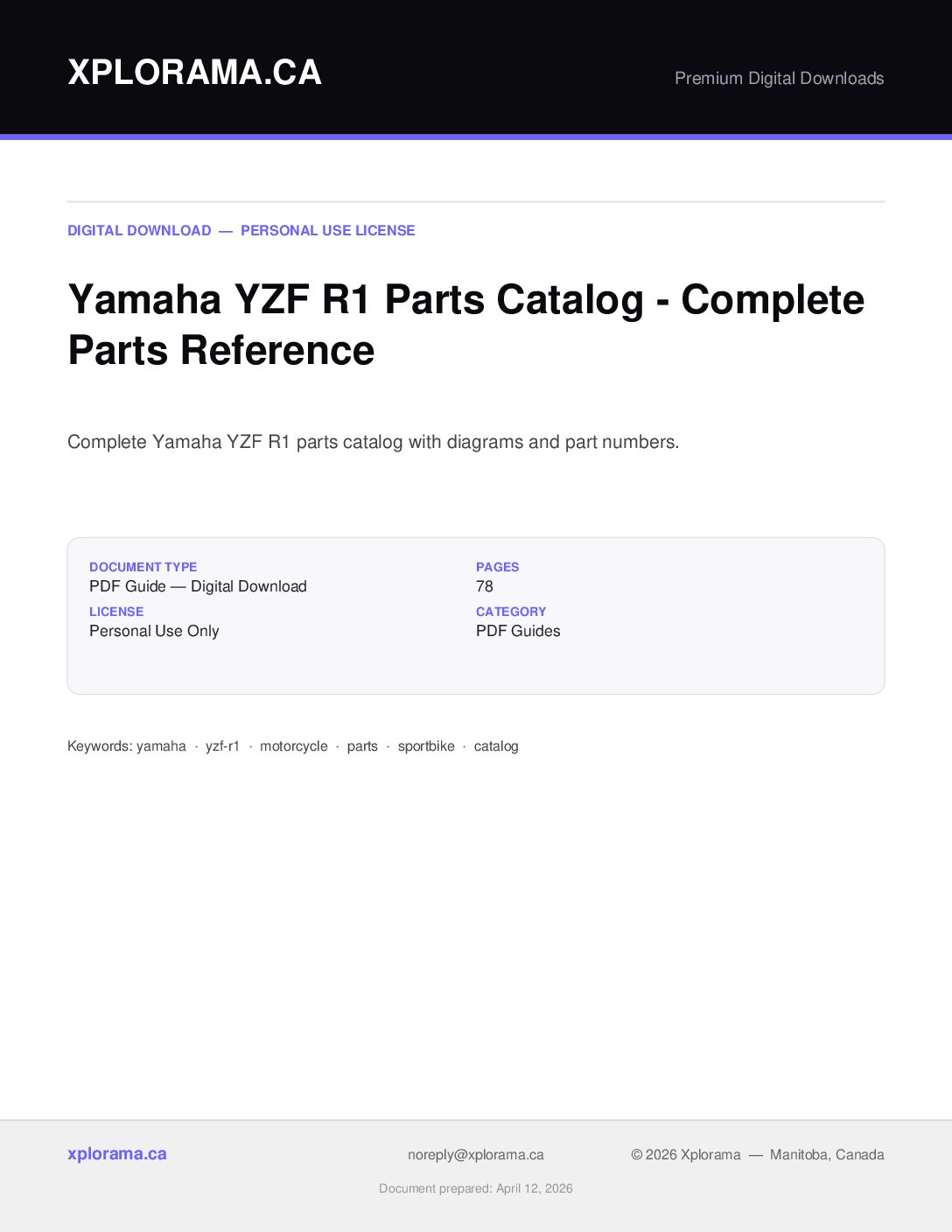Yamaha YZF-R1 Parts Catalog Manual - Complete PDF Guide