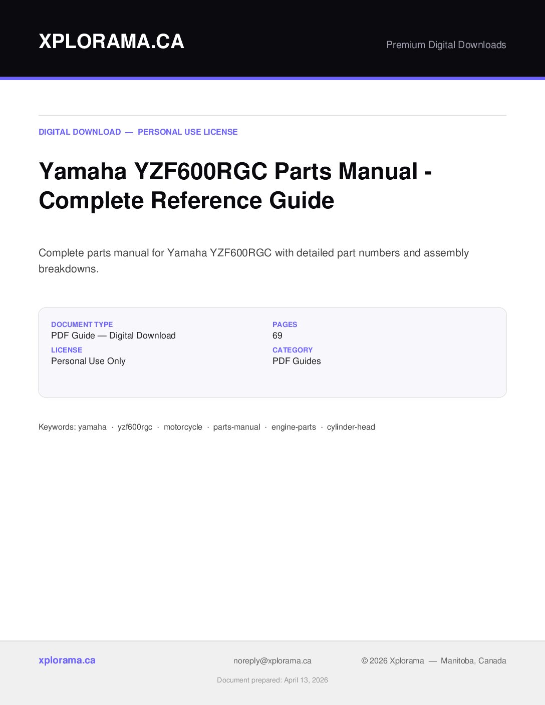 Yamaha YZF600R Parts Manual PDF - Complete Parts Catalog Guide