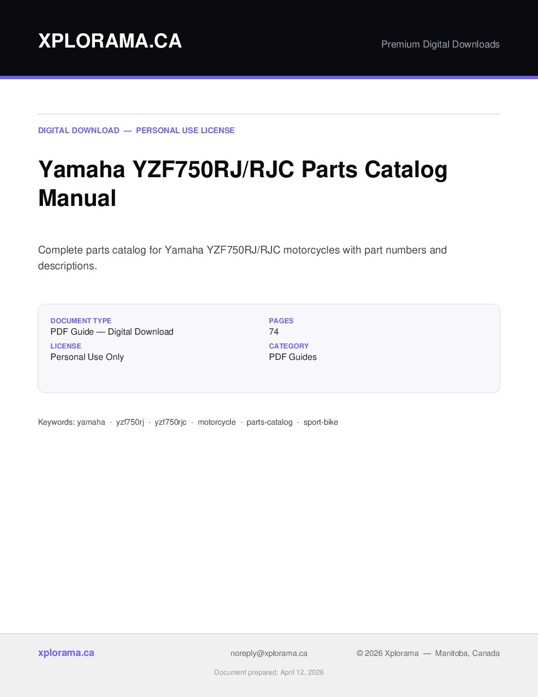 Yamaha YZF750RJ Parts Catalog Manual - Official PDF Download