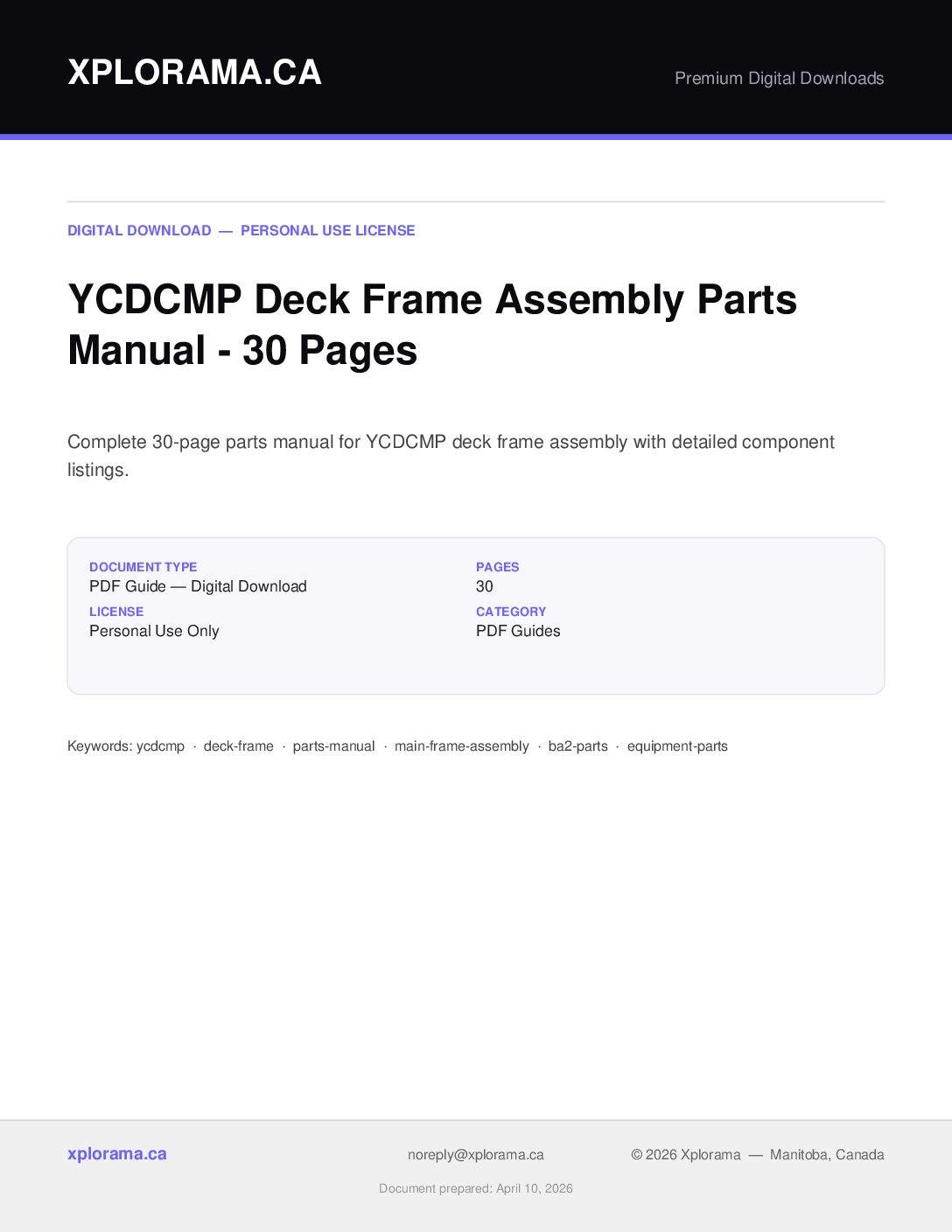 YC DCMP Deck Frame Parts Manual - Complete Parts Reference Guide