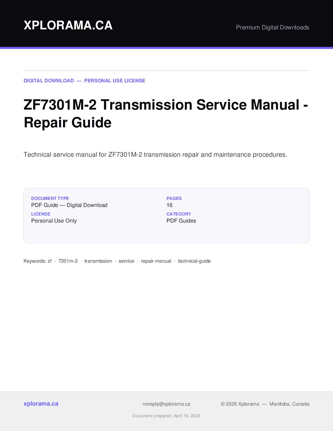 ZF 7301M-2 Transmission Service Manual - Complete Repair Guide PDF