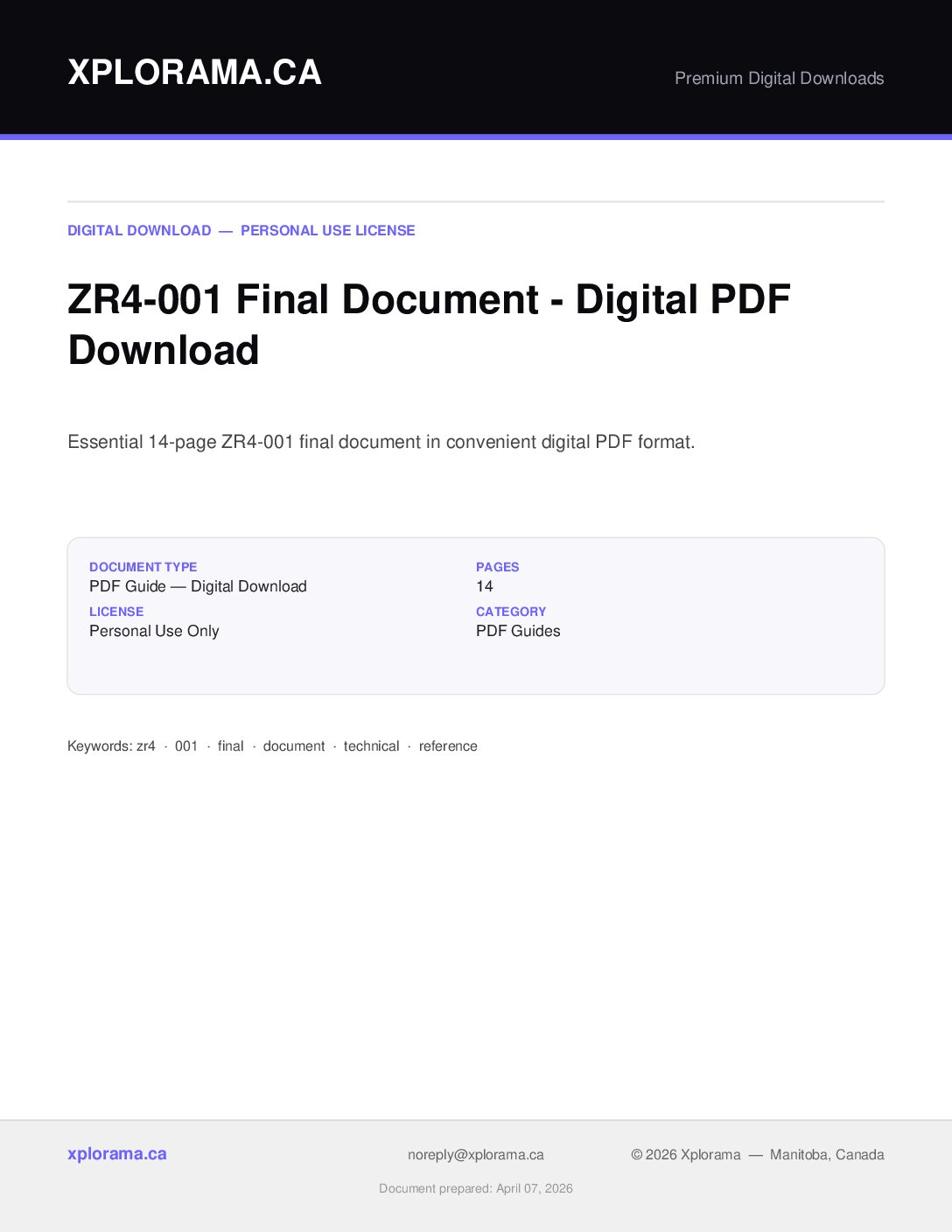 ZR4-001 Final Document Technical Manual PDF Download