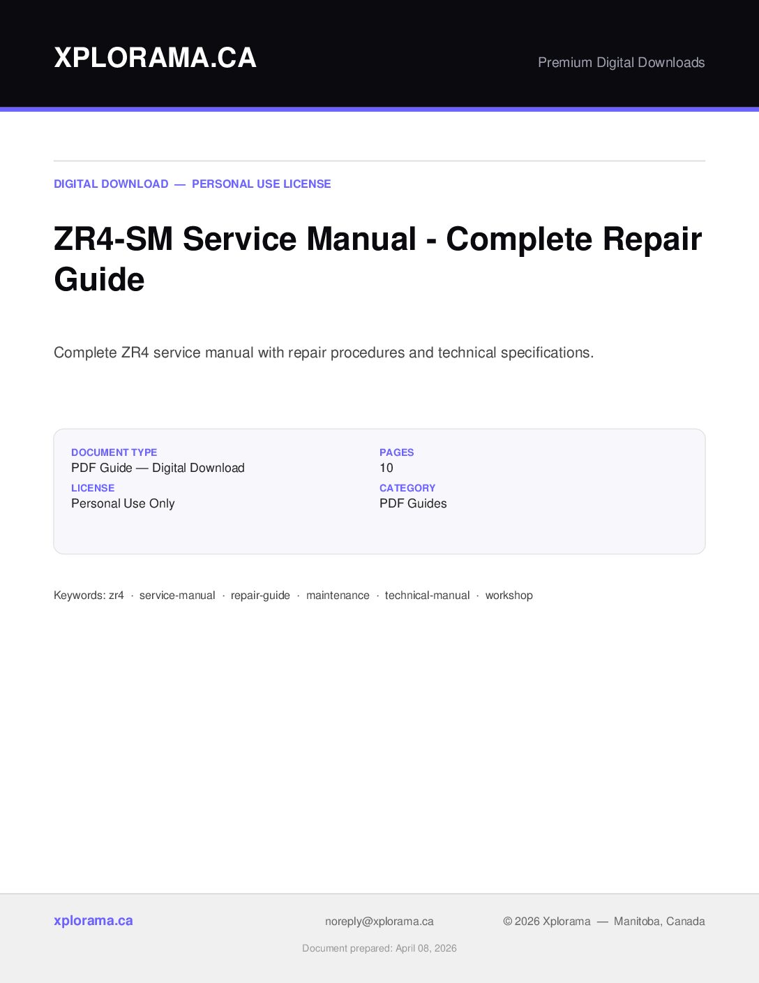 ZR4 Service Manual - Complete Repair & Maintenance Guide PDF