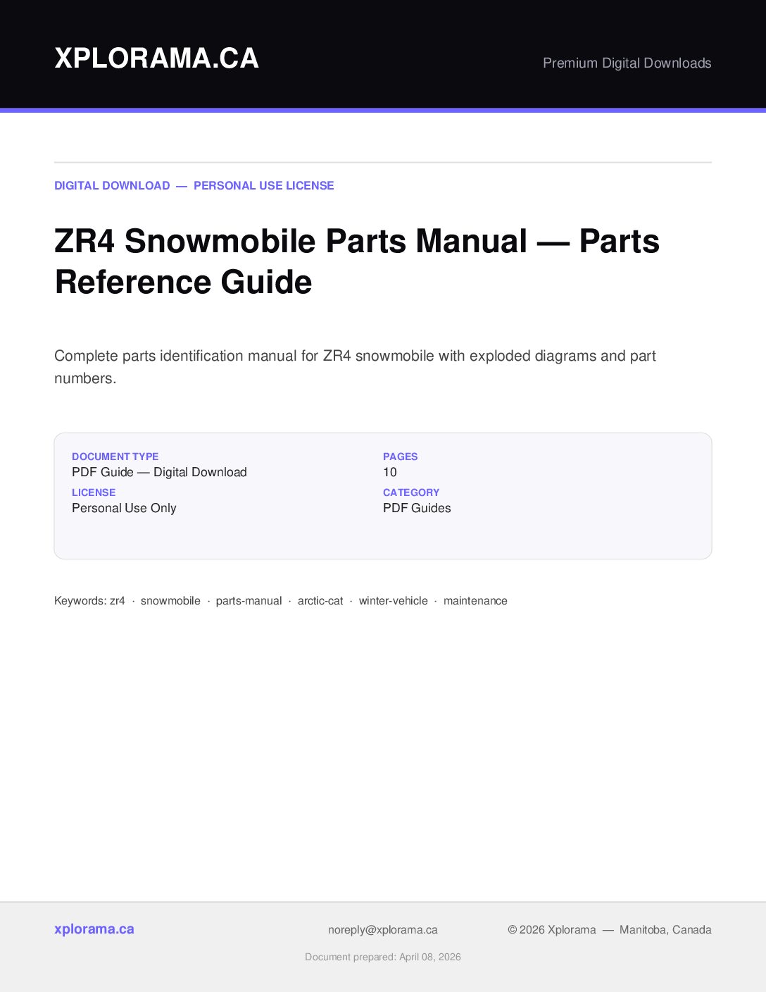 ZR4 Snowmobile Parts Manual - Complete PDF Parts Catalog