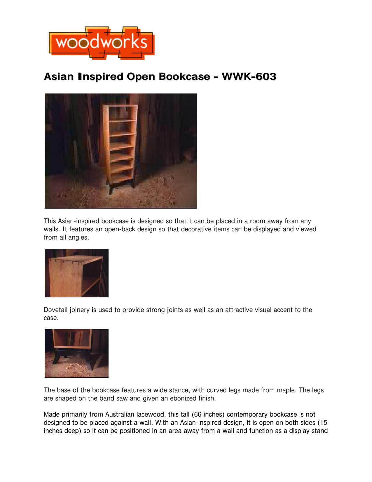 Asian Inspired Open Bookcase Woodworking Plans WWK-603 PDF Guide - Image 2