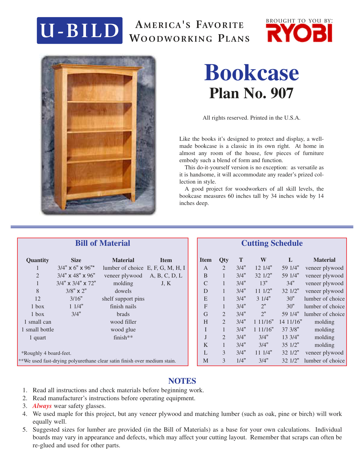 U-Bild 907 Bookcase Woodworking Plans PDF - Instant Download