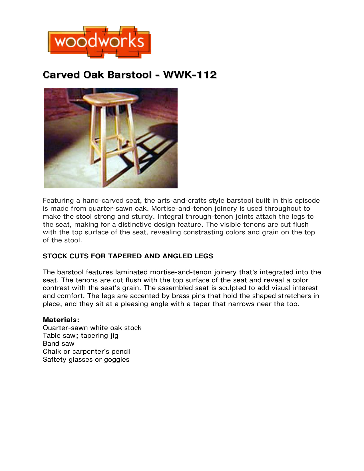 Carved Oak Barstool WWK-112 Woodworking Plans PDF Download - Image 2