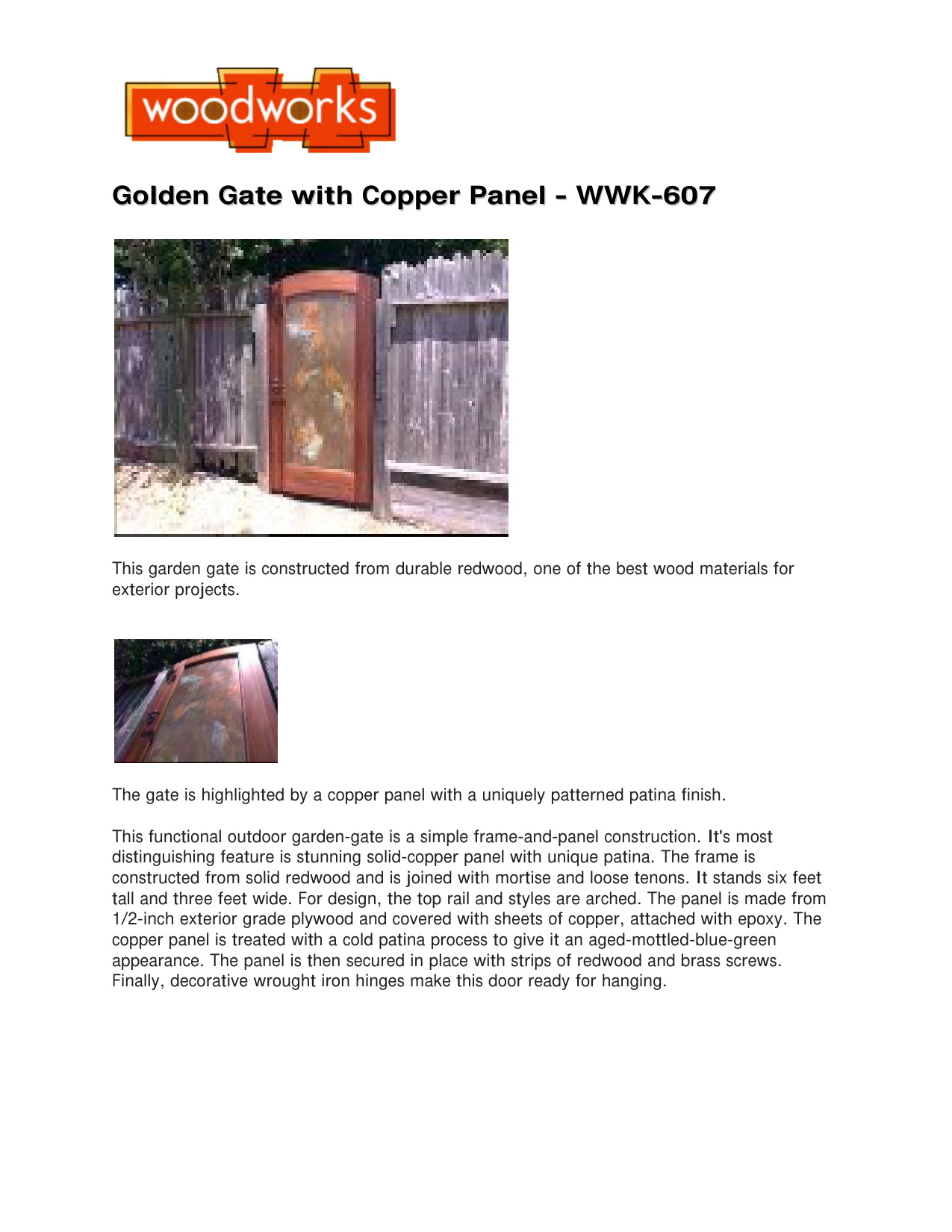Garden Gate Copper Panel Woodworking Plans WWK607 PDF Guide - Image 2