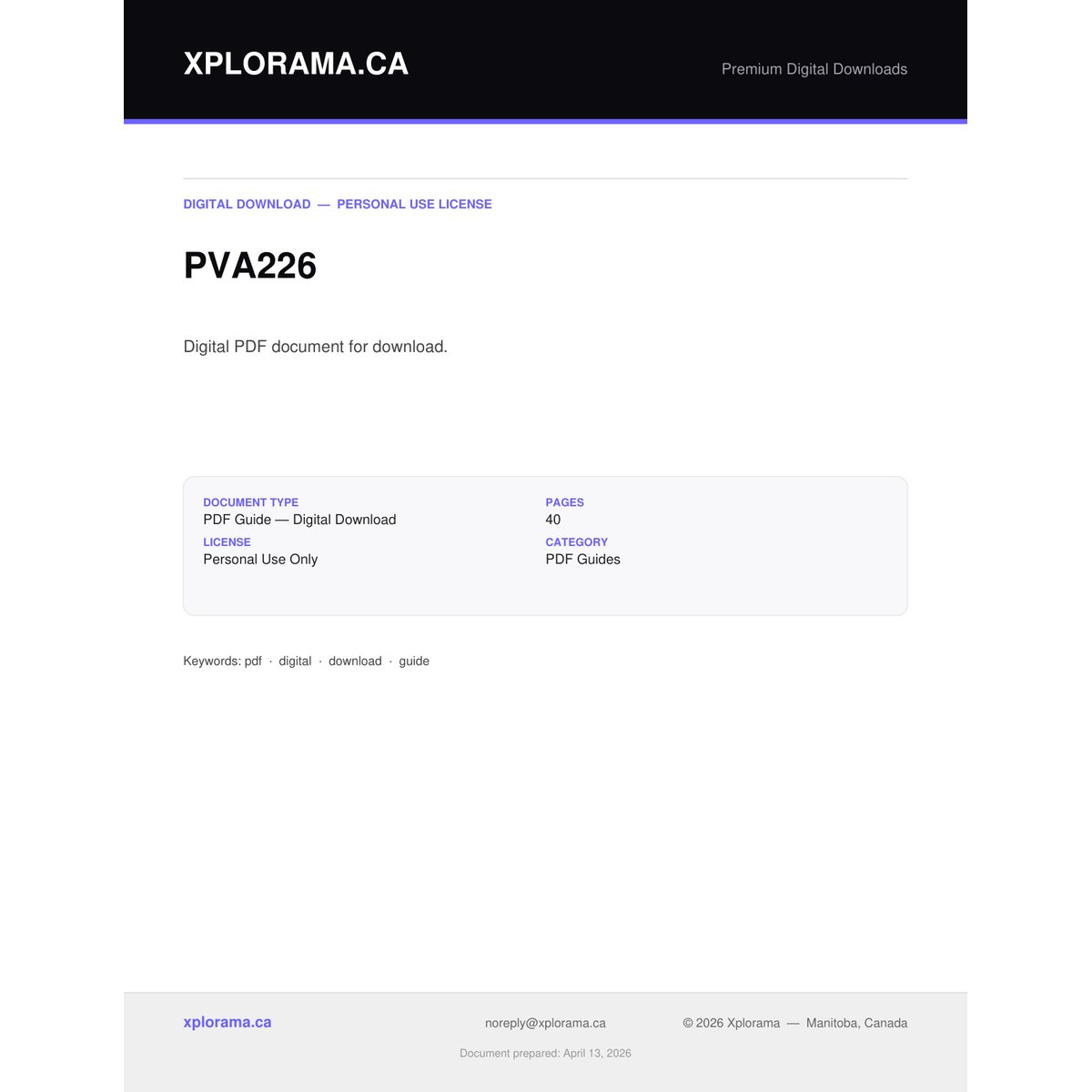 Xplorama PVA226 PDF Guide - Digital Download Document