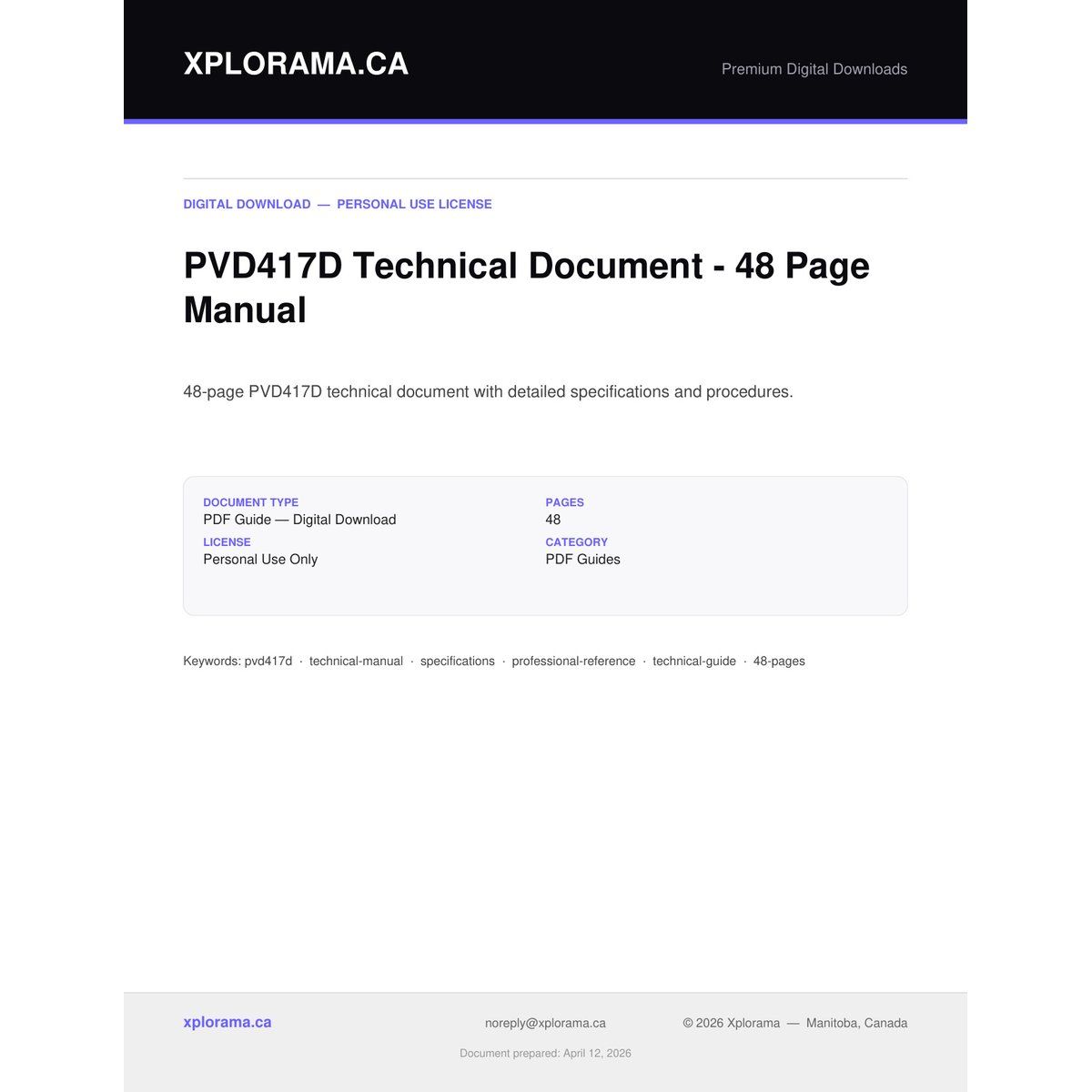 PVD417D Technical Document 48 Page Manual PDF Guide