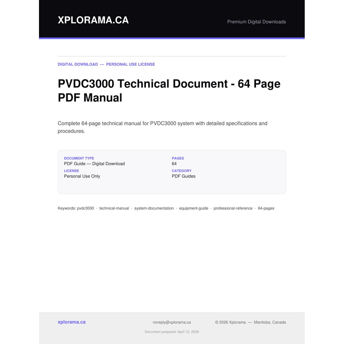 PVDC3000 Technical Document - 64 Page PDF Manual