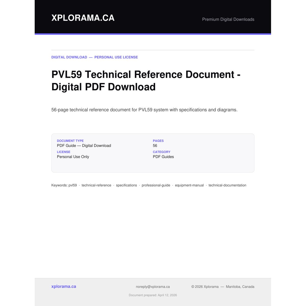 PVL59 Technical Reference Document - Digital PDF Download 56 Pages