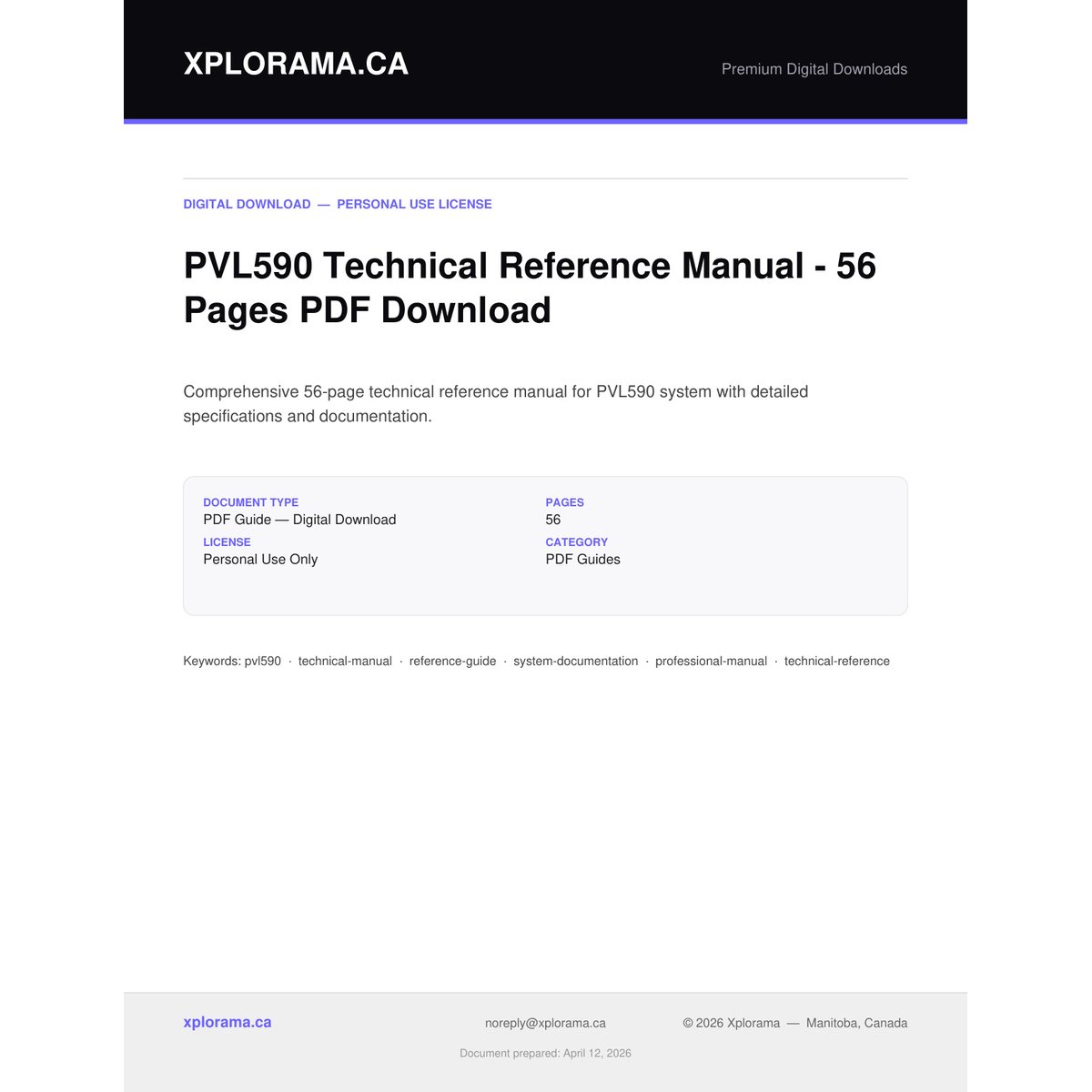 PVL590 Technical Reference Manual PDF Download - 56 Pages