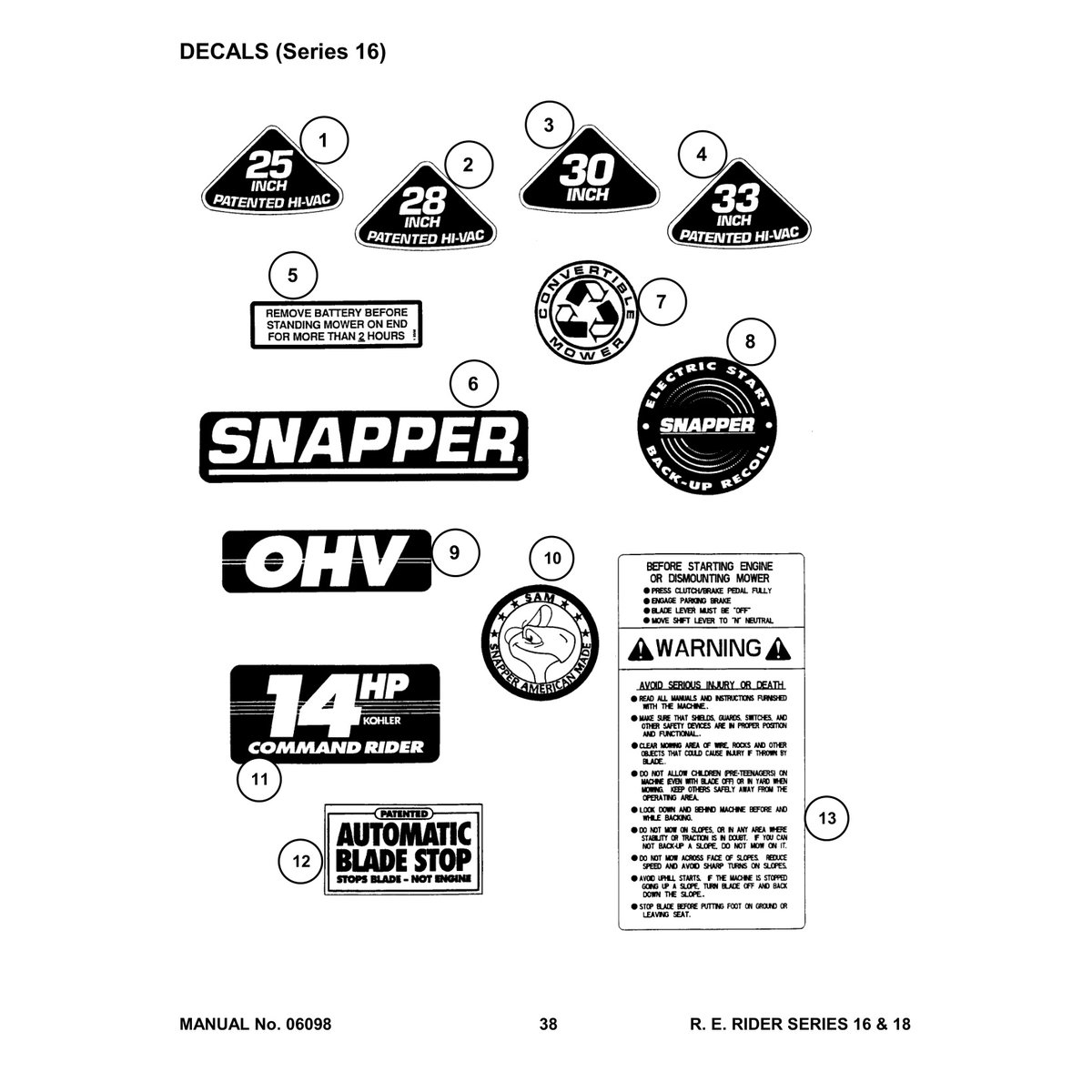 Snapper 331416KVE Rear Engine Rider Series 16 & 18 Parts Manual - Image 4