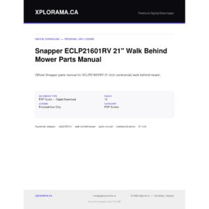 Snapper ECLP21601RV 21" Walk Behind Mower Parts Manual PDF