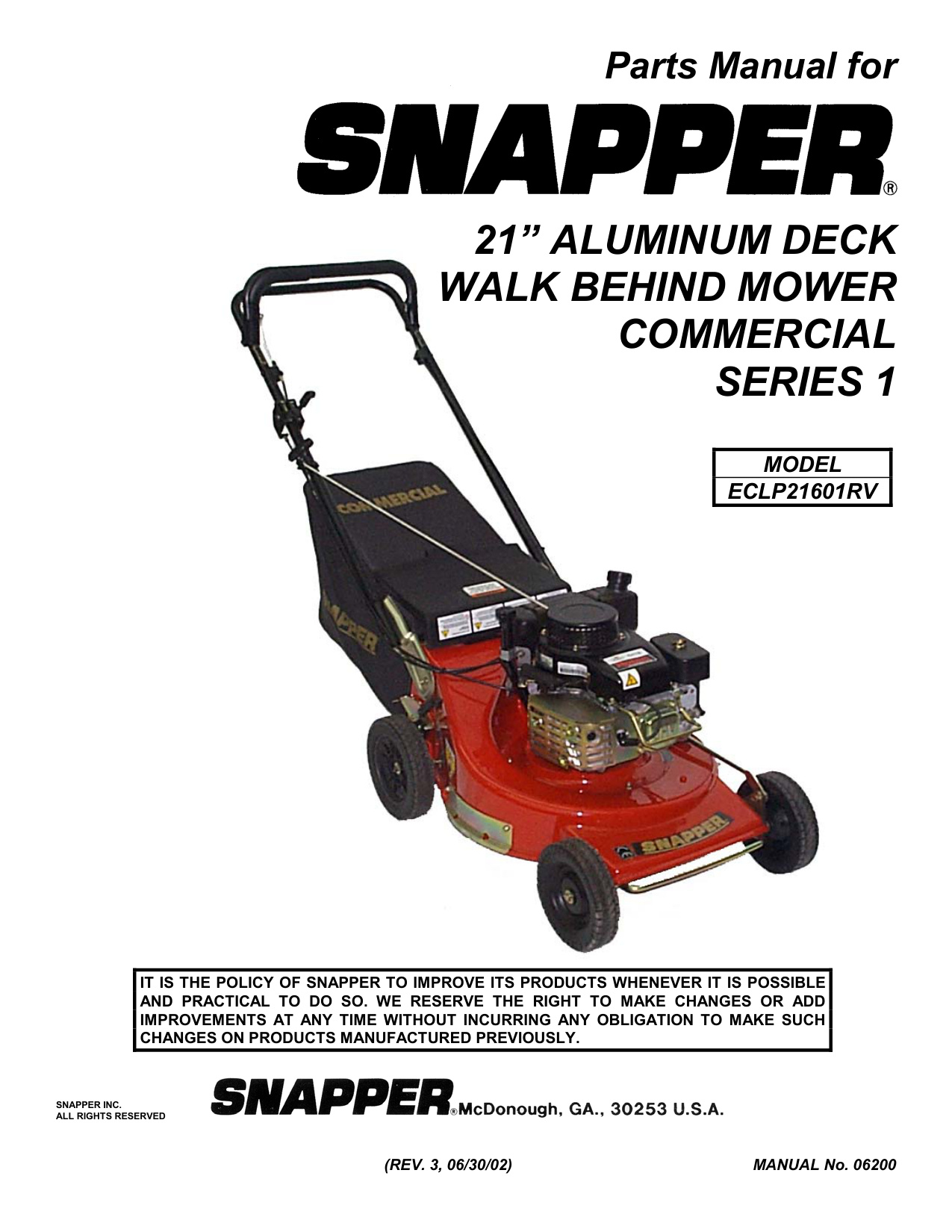 Snapper ECLP21601RV 21" Walk Behind Mower Parts Manual PDF - Image 2
