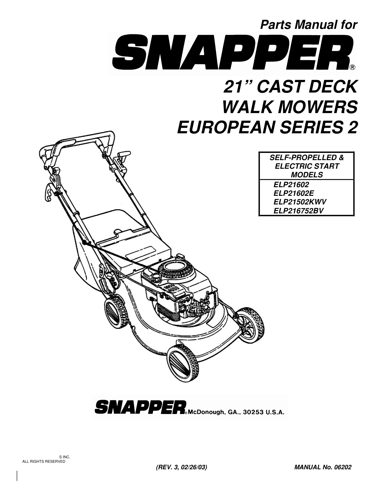 Snapper ELP21602 21" Cast Deck Walk Mower Parts Manual PDF - Image 2
