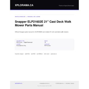 Snapper ELP21602E 21" Cast Deck Walk Mower Parts Manual