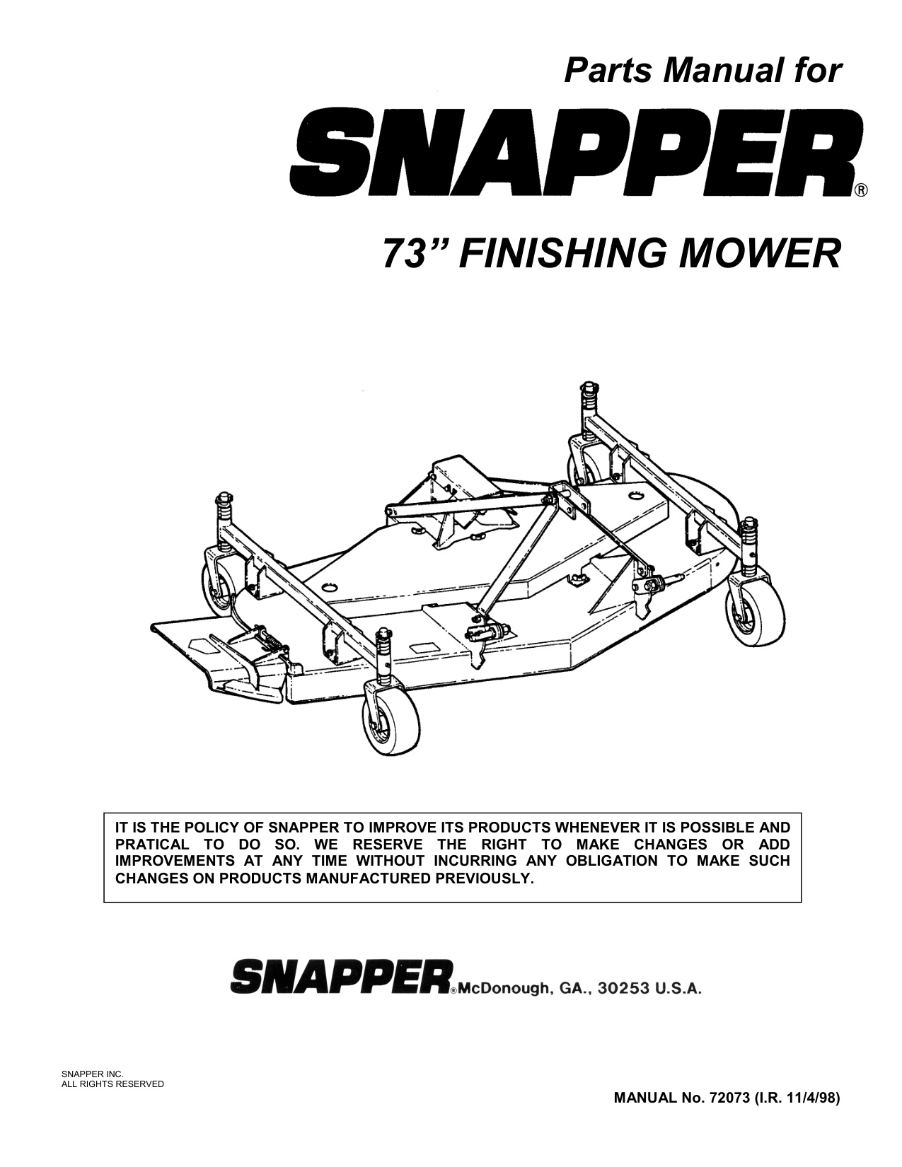 Snapper FM7300 73" Finishing Mower Parts Manual PDF - Image 2
