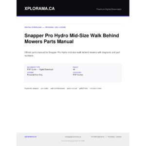 Snapper Pro Hydro Mid-Size Walk Behind Mowers Parts Manual PDF