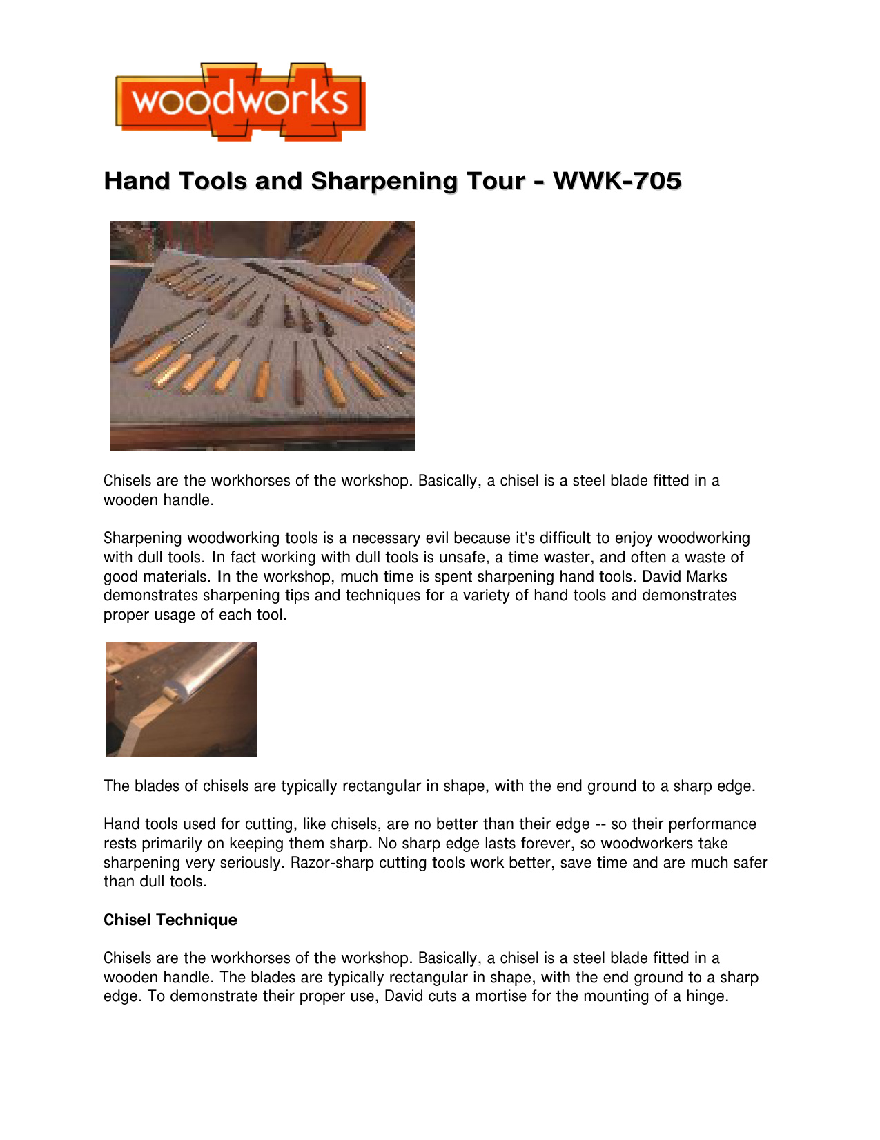 WWK-705 Hand Tools and Sharpening Tour Woodworking Guide PDF - Image 2